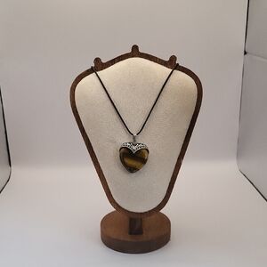 Heart Pendant Necklace with Tiger's Eye and Silver Accents